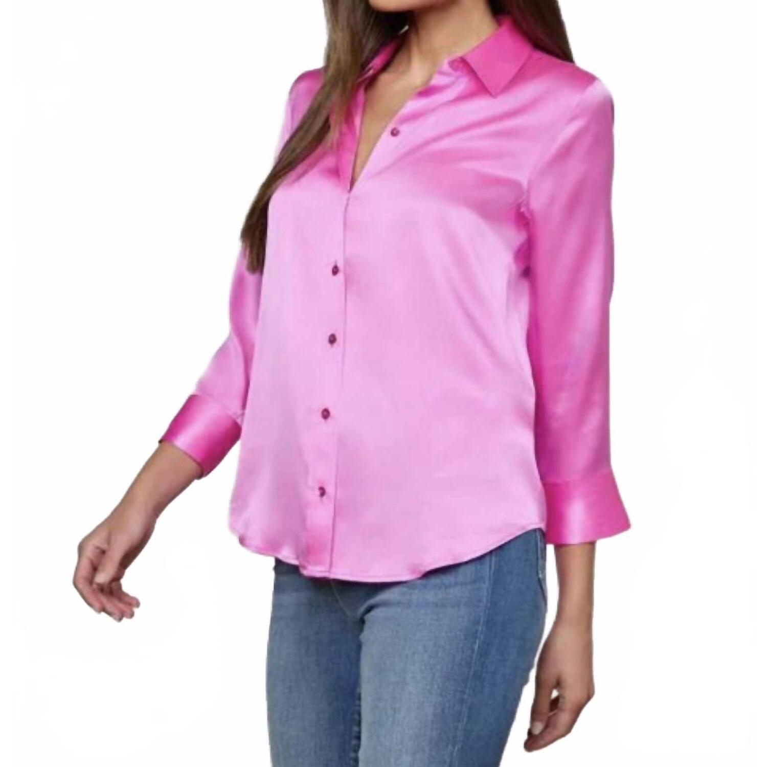 New L'agence Dani 3/4 Sleeve Silk Blouse In Hot Pink
